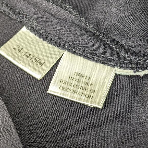 Ann Taylor 100% Silk Embroidered Tunic Blouse Top Navy Blue Top Medium Shirt - Picture 6 of 8